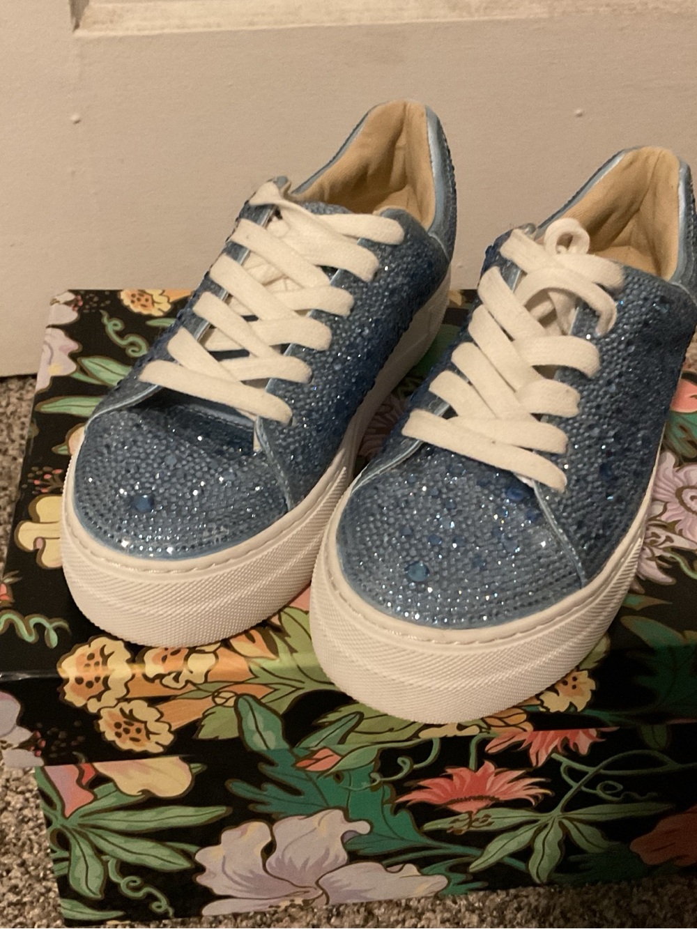 Betsey Johnson Light Blue Crystal Platform Sneakers
